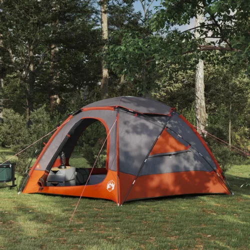  Kupola sátor levehető esővédővel Szürke és narancs 4 személyes