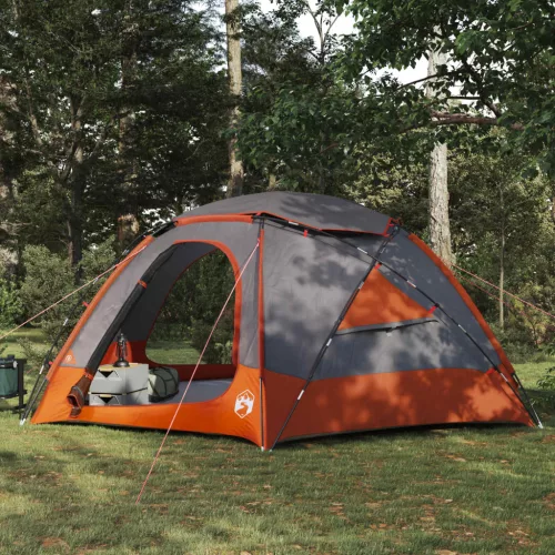  Kupola sátor levehető esővédővel Szürke és narancs 8 személyes