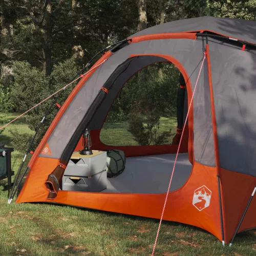 Kupola sátor levehető esővédővel Szürke és narancs 8 személyes