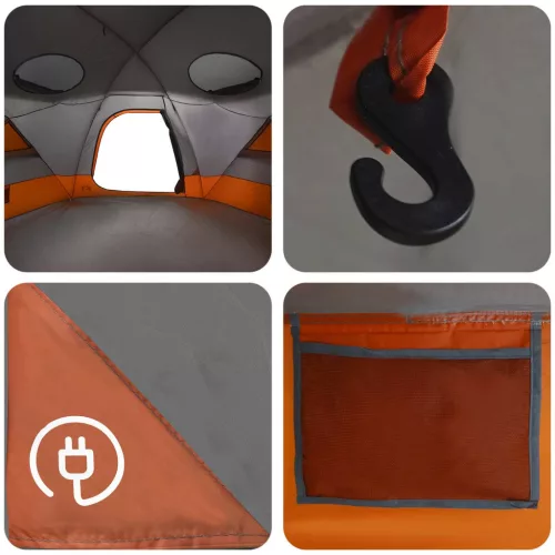  Kupola sátor levehető esővédővel Szürke és narancs 8 személyes