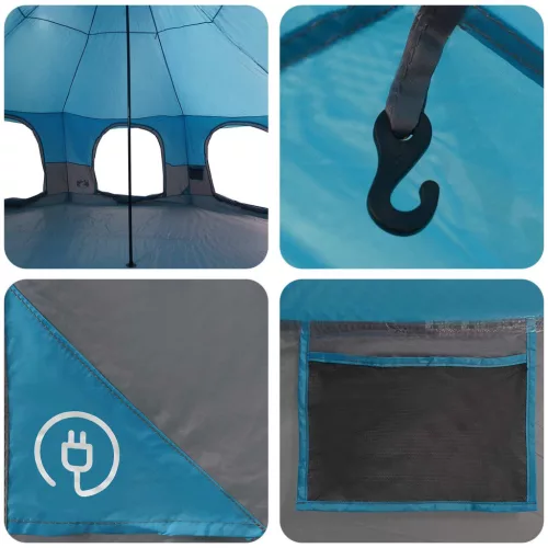  Családi Sátor Kék 10 személyes 185T poliészter PU bevonattal