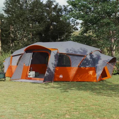  Családi sátor esővédővel vízálló Szürke és narancs 18-Fős