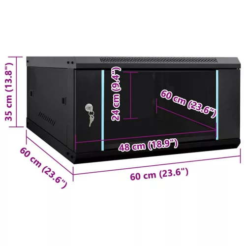  Hálózati szekrény tárolóval Fekete 60 x 60 x 35 cm Acél