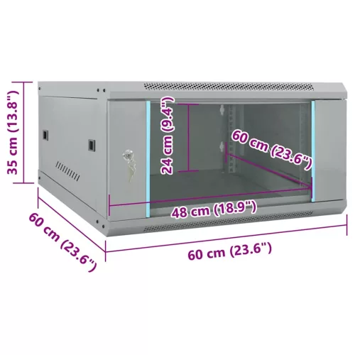  Hálózati szekrény tárolóval Szürke 60 x 60 x 35 cm Acél