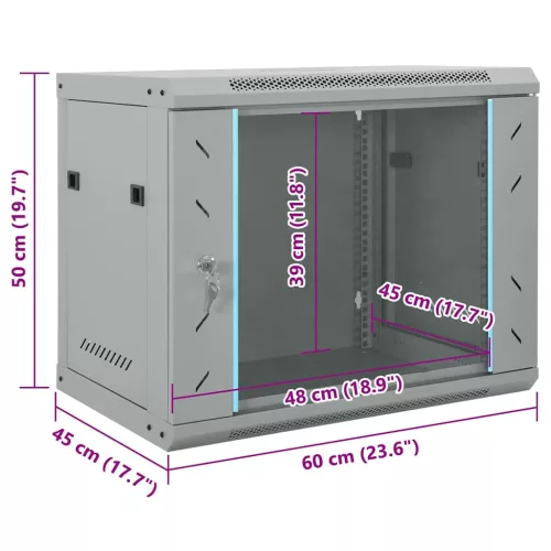  Hálózati szekrény tárolóval Szürke 60 x 45 x 50 cm Acél