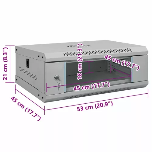  Hálózati szekrény tárolóval Szürke 53 x 45 x 21 cm Acél