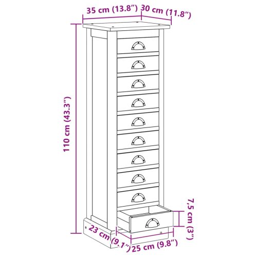  Fiókos szekrény fiókkal Barna 35,5 x 30 x 100 cm Tömör Teakfa