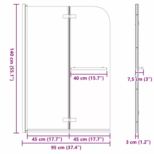  Zuhanybeépítés Arany 95 x 140 cm ESG üveg és alumínium