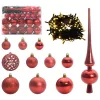  Karácsonyi Díszgömb Készlet 150 LED-del 61 pcs Piros Műanyag