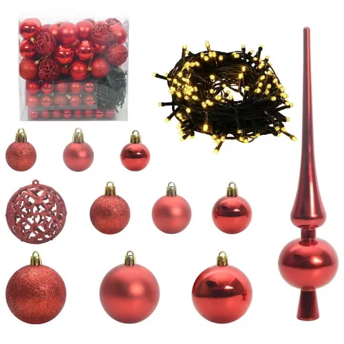  Karácsonyi Díszgömb Készlet 300 LED-del 120 pcs Piros Műanyag