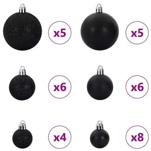  Karácsonyi Díszgömb Készlet 150 LED-del 61 pcs Fekete Műanyag