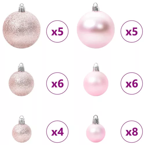  Karácsonyi Díszgömb Készlet 61 pcs Rózsaszín Műanyag
