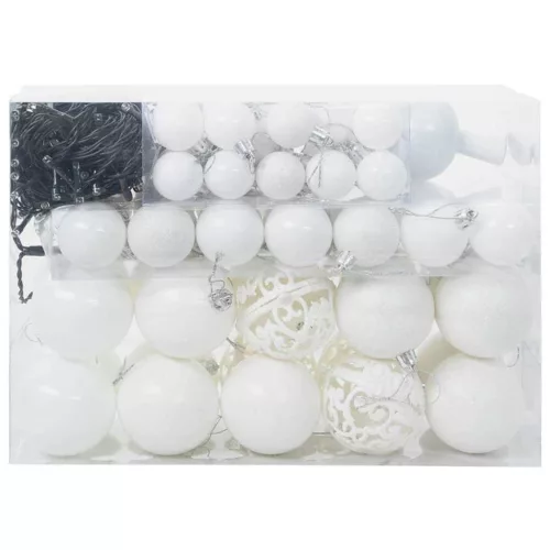  Karácsonyi Díszgömb Készlet 150 LED-del 61 pcs Fehér Műanyag