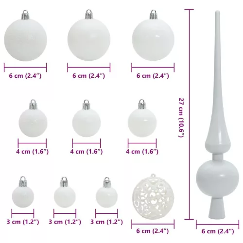  Karácsonyi Díszgömb Készlet 300 LED-del 120 pcs Fehér Műanyag
