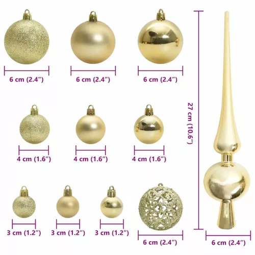  Karácsonyi Díszgömb Készlet 150 LED-del 61 pcs Arany Műanyag