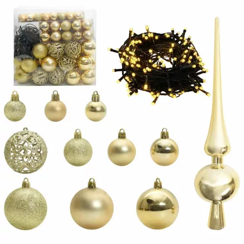  Karácsonyi Díszgömb Készlet 300 LED-del 120 pcs Arany Műanyag