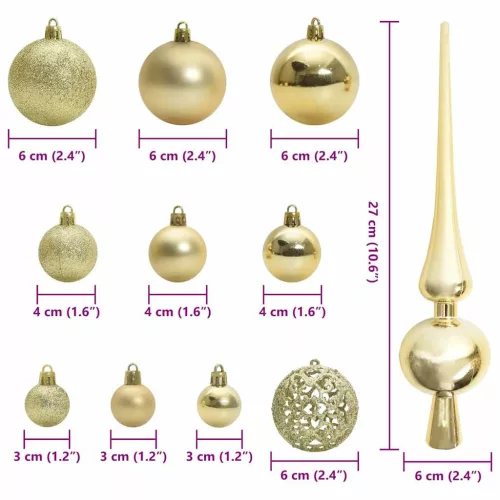  Karácsonyi Díszgömb Készlet 300 LED-del 120 pcs Arany Műanyag