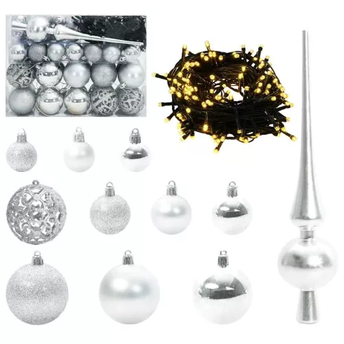  Karácsonyi Díszgömb Készlet 150 LED-del 61 pcs Ezüst Műanyag