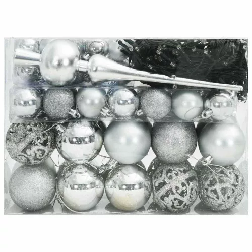  Karácsonyi Díszgömb Készlet 150 LED-del 61 pcs Ezüst Műanyag