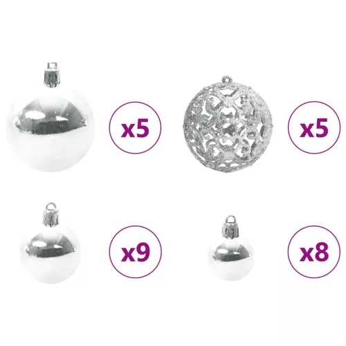  Karácsonyi Díszgömb Készlet 150 LED-del 61 pcs Ezüst Műanyag