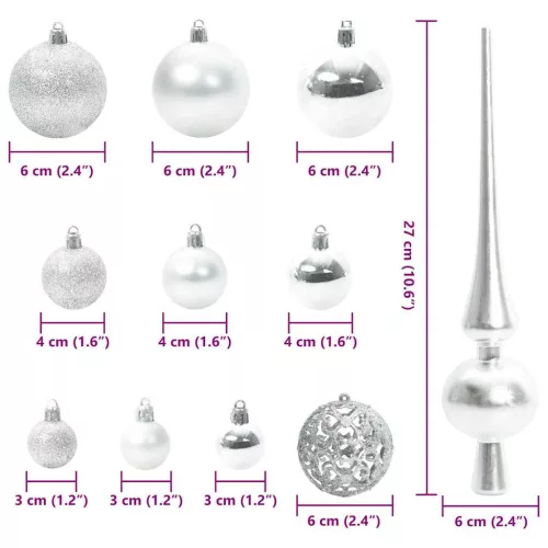 Karácsonyi Díszgömb Készlet 150 LED-del 61 pcs Ezüst Műanyag