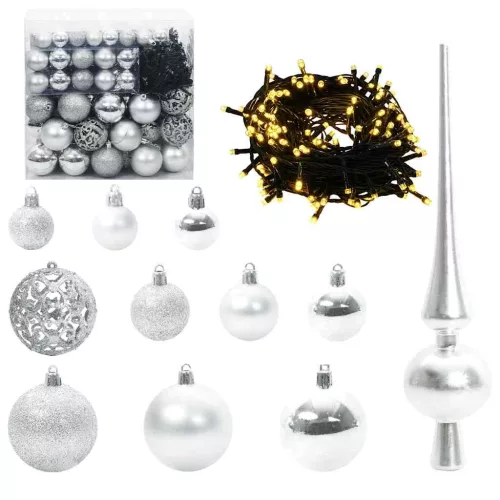  Karácsonyi Díszgömb Készlet 300 LED-del 120 pcs Ezüst Műanyag