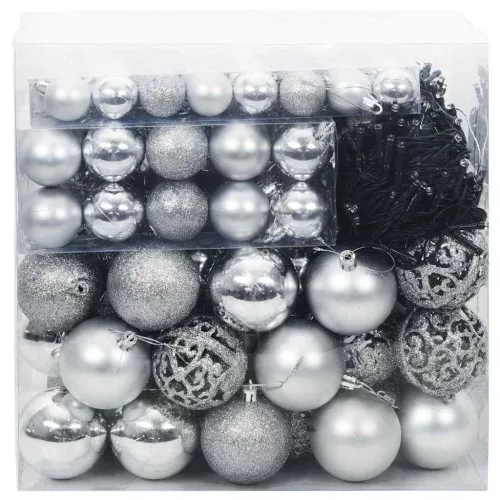  Karácsonyi Díszgömb Készlet 300 LED-del 120 pcs Ezüst Műanyag