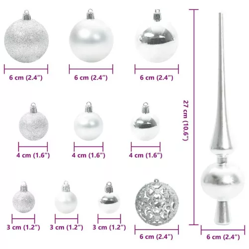  Karácsonyi Díszgömb Készlet 300 LED-del 120 pcs Ezüst Műanyag