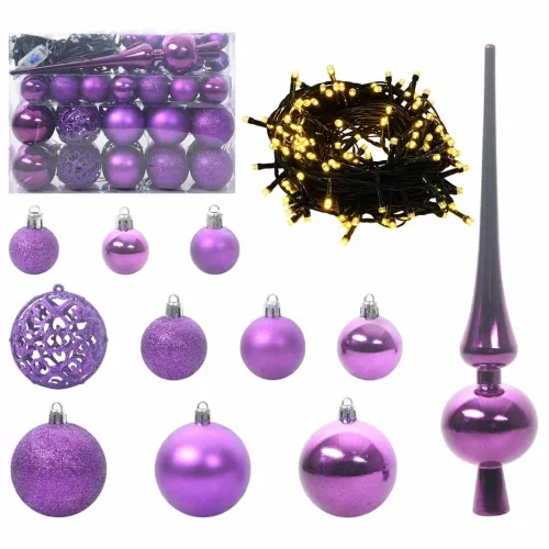  Karácsonyi Díszgömb Készlet 150 LED-del 61 pcs Lila Műanyag
