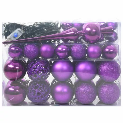  Karácsonyi Díszgömb Készlet 150 LED-del 61 pcs Lila Műanyag