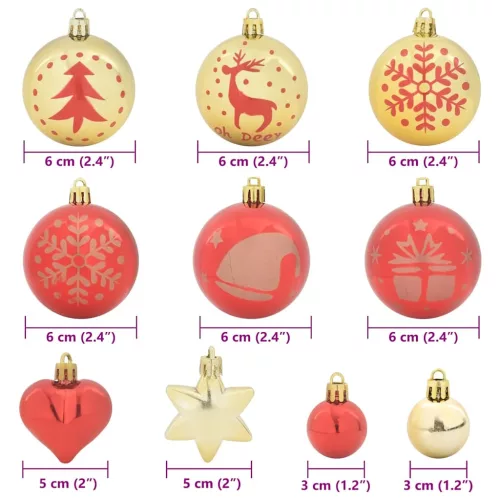  Karácsonyi Díszgömb Készlet 40 pcs Arany és piros