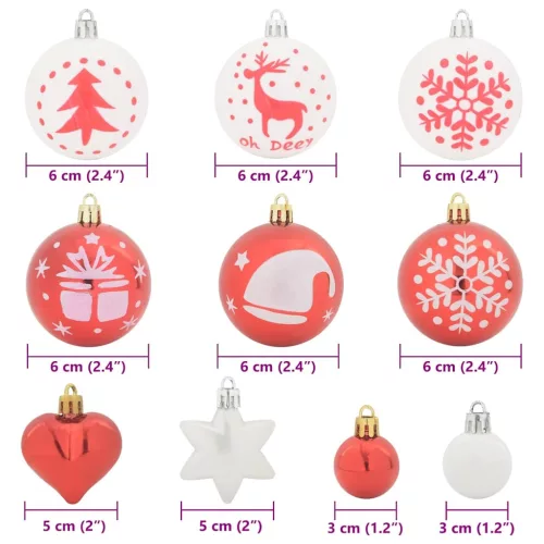  Karácsonyi Díszgömb Készlet 40 pcs Piros és Fehér