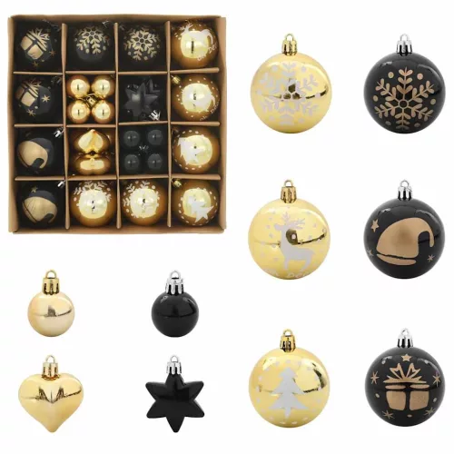  Karácsonyi Díszgömb Készlet 40 pcs Fekete és Arany