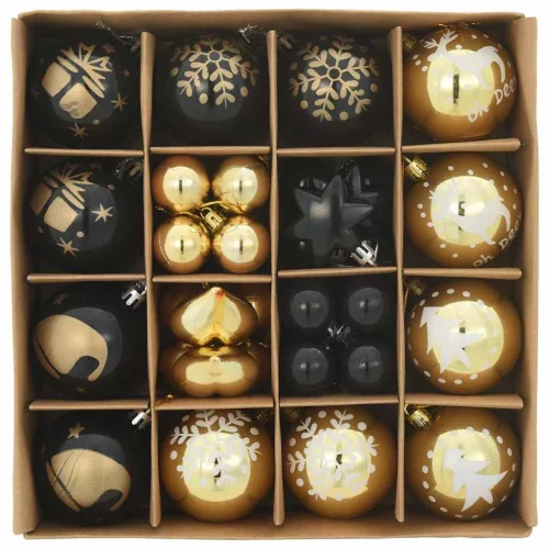  Karácsonyi Díszgömb Készlet 40 pcs Fekete és Arany