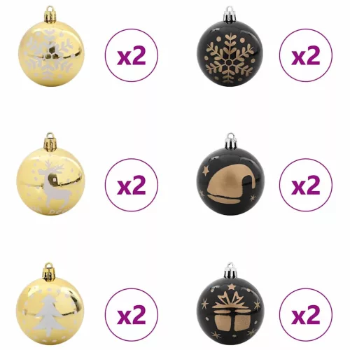  Karácsonyi Díszgömb Készlet 40 pcs Fekete és Arany