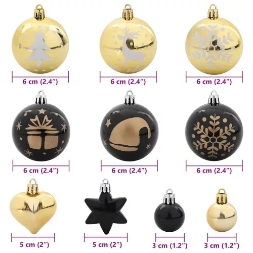  Karácsonyi Díszgömb Készlet 40 pcs Fekete és Arany