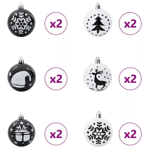  Karácsonyi Díszgömb Készlet 40 pcs Fekete és Fehér