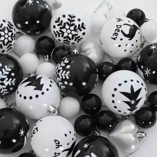  Karácsonyi Díszgömb Készlet 40 pcs Fekete és Fehér
