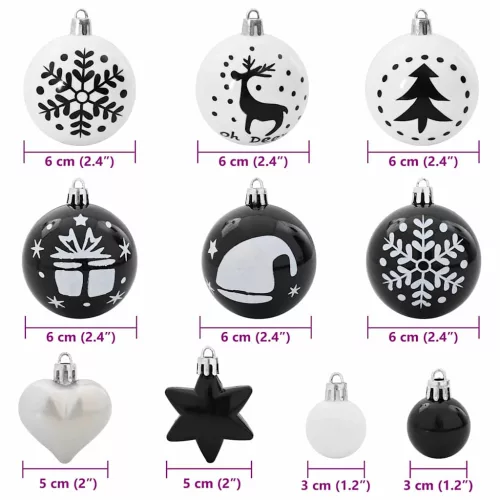  Karácsonyi Díszgömb Készlet 40 pcs Fekete és Fehér