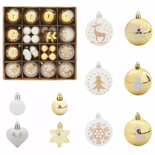  Karácsonyi Díszgömb Készlet 40 pcs Fehér és Arany