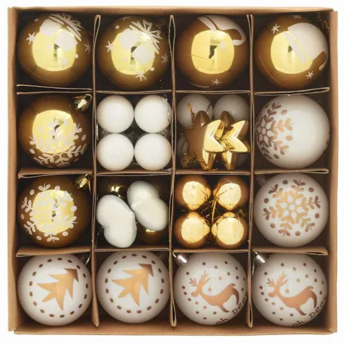  Karácsonyi Díszgömb Készlet 40 pcs Fehér és Arany