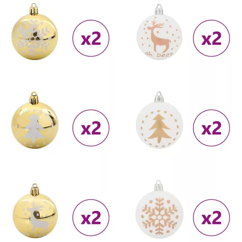  Karácsonyi Díszgömb Készlet 40 pcs Fehér és Arany