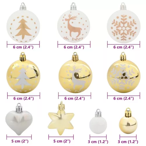  Karácsonyi Díszgömb Készlet 40 pcs Fehér és Arany