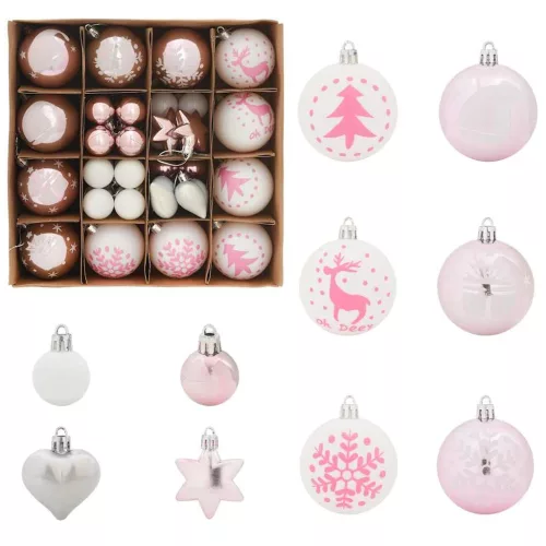  Karácsonyi Díszgömb Készlet 40 pcs Fehér és rózsaszín