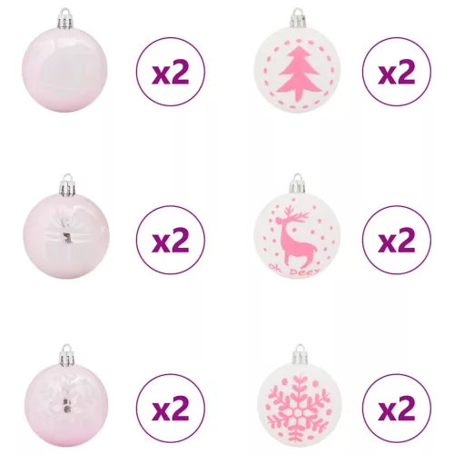  Karácsonyi Díszgömb Készlet 40 pcs Fehér és rózsaszín
