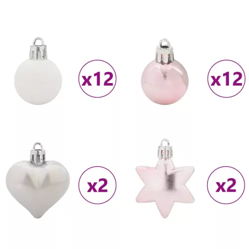  Karácsonyi Díszgömb Készlet 40 pcs Fehér és rózsaszín