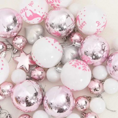  Karácsonyi Díszgömb Készlet 40 pcs Fehér és rózsaszín