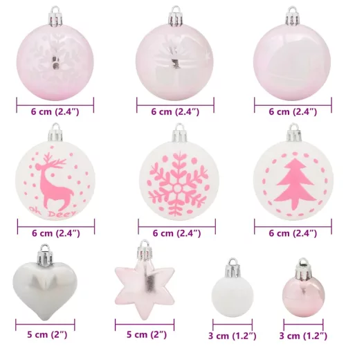  Karácsonyi Díszgömb Készlet 40 pcs Fehér és rózsaszín