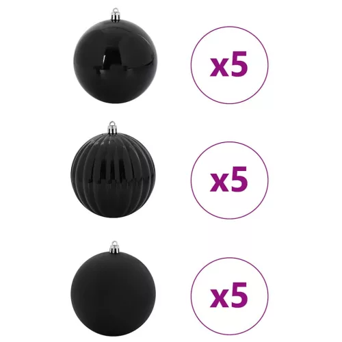  Karácsonyi Díszgömb Készlet 15 pcs Fekete