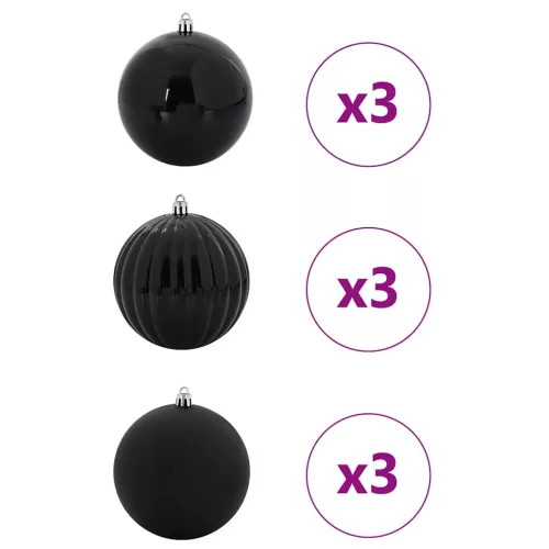  Karácsonyi Díszgömb Készlet 9 pcs Fekete